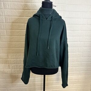 Dark Green Cropped Hooded Sweatshirt - Women's Cozy Pullover